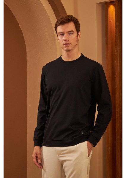 Erkek Comfort Fit Basic Düz Sweatshirt Siyah MARS26 modelleri