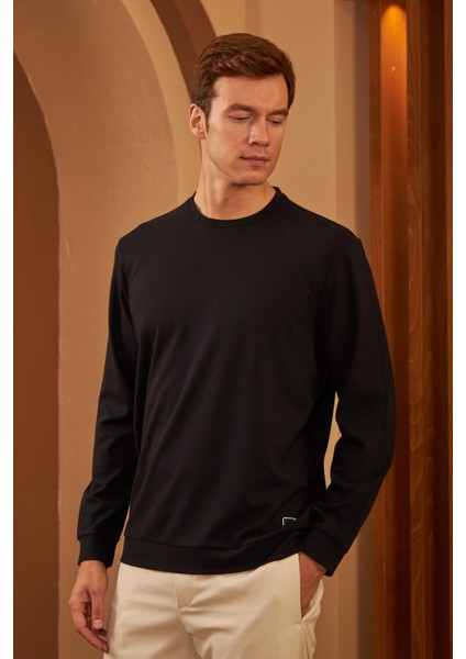 Erkek Comfort Fit Basic Düz Sweatshirt Siyah MARS26 fırsatları