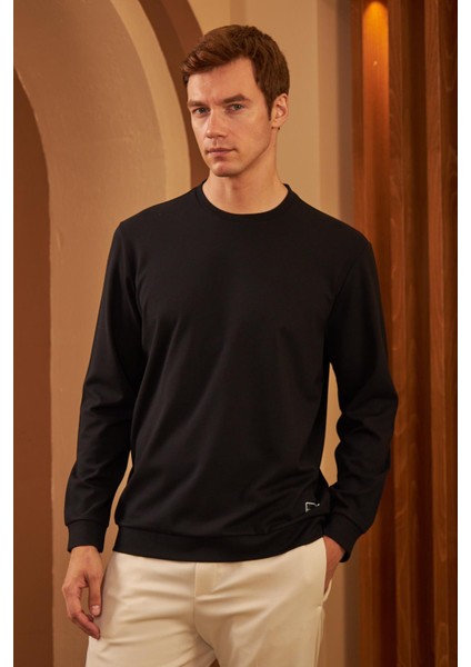 Erkek Comfort Fit Basic Düz Sweatshirt Siyah MARS26 indirimleri