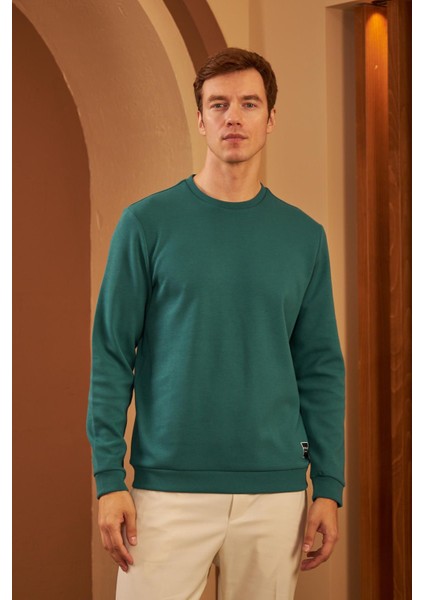 Erkek Comfort Fit Basic Düz Sweatshirt Petrol MARS26