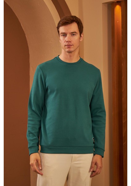 Erkek Comfort Fit Basic Düz Sweatshirt Petrol MARS26 modelleri