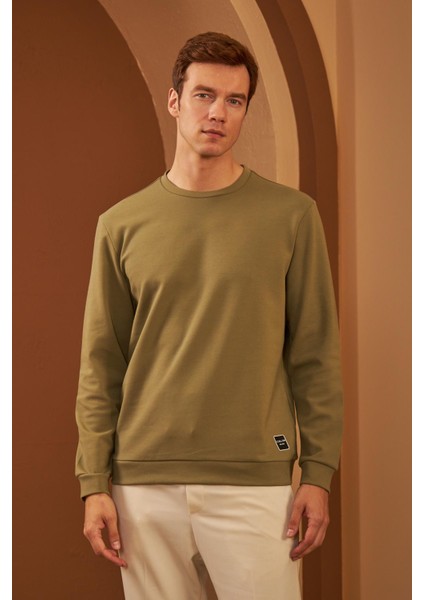 Erkek Comfort Fit Basic Düz Sweatshirt Haki MARS26