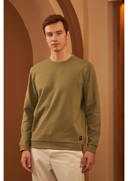 Erkek Comfort Fit Basic Düz Sweatshirt Haki MARS26