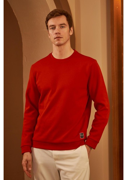 Erkek Comfort Fit Basic Düz Sweatshirt Kırmızı MARS26