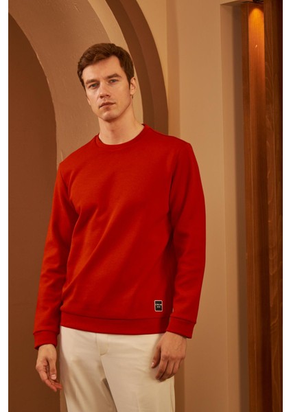 Erkek Comfort Fit Basic Düz Sweatshirt Kırmızı MARS26