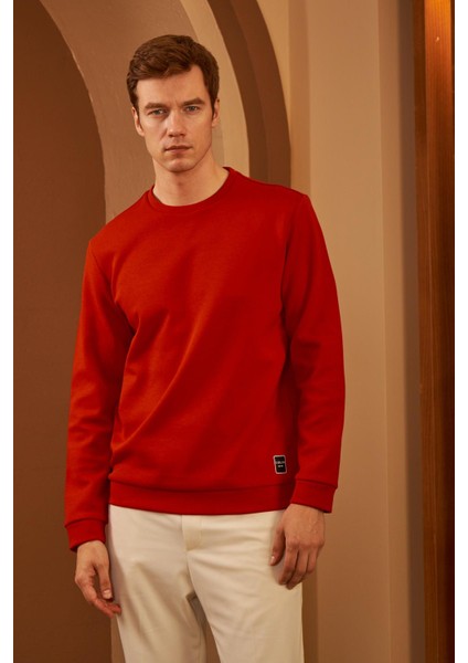 Erkek Comfort Fit Basic Düz Sweatshirt Kırmızı MARS26