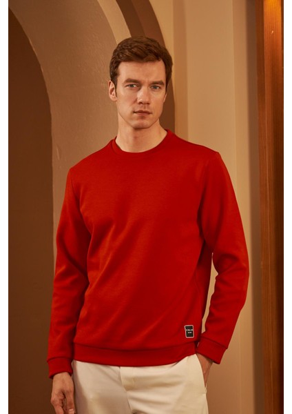 Erkek Comfort Fit Basic Düz Sweatshirt Kırmızı MARS26