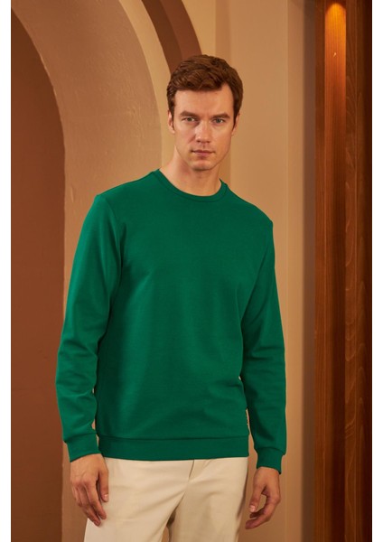 Erkek Comfort Fit Basic Düz Sweatshirt Yeşil MARS26 modelleri