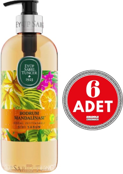 Bodrum Mandalinası Doğal Zeytinyağlı Sıvı Sabun 500 ml x 6 Adet