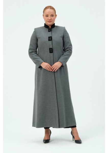 Şermin Büyük Beden Kadın Tesettür Düğmeli Kaşmir Manto