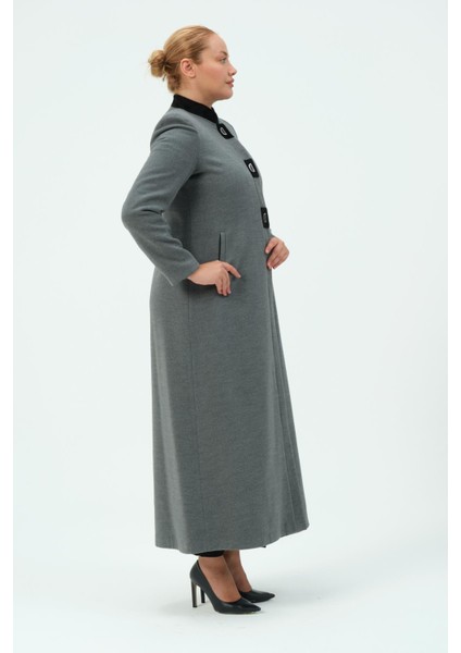 Şermin Büyük Beden Kadın Tesettür Düğmeli Kaşmir Manto modelleri