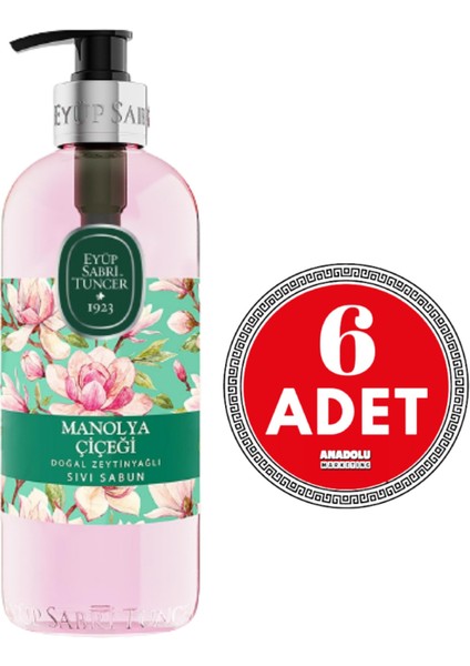 Doğal Zeytinyağlı Sıvı Sabun Manolya Çiçeği 500 ml x 6 Adet