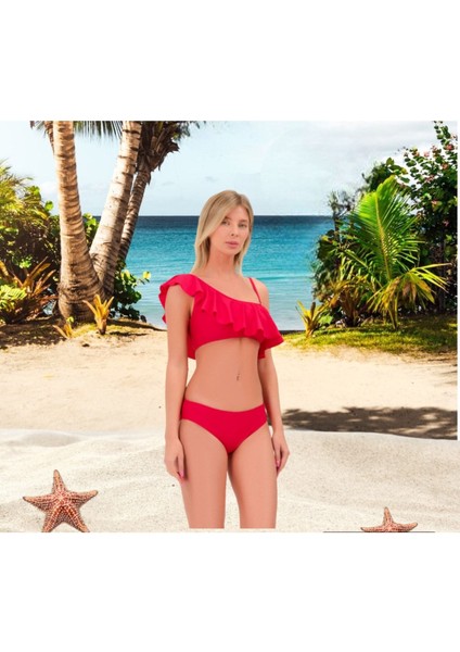 Düz Fırfırlı Tek Askılı Tek Omuzlu Bikini