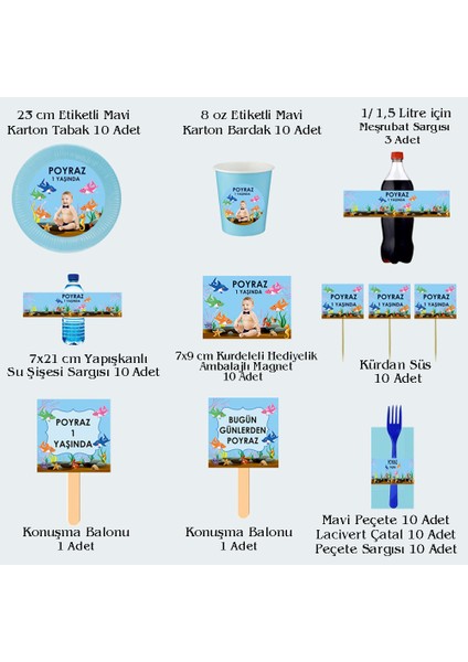 Köpek Balığı Temalı Kişiye Özel Doğum Günü Seti 10 KIŞILIK-131 Parça Dev Set