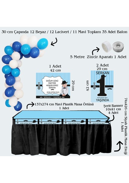Küçük Adam Temalı Kişiye Özel Doğum Günü Seti 10 KIŞILIK-131 Parça Dev Set