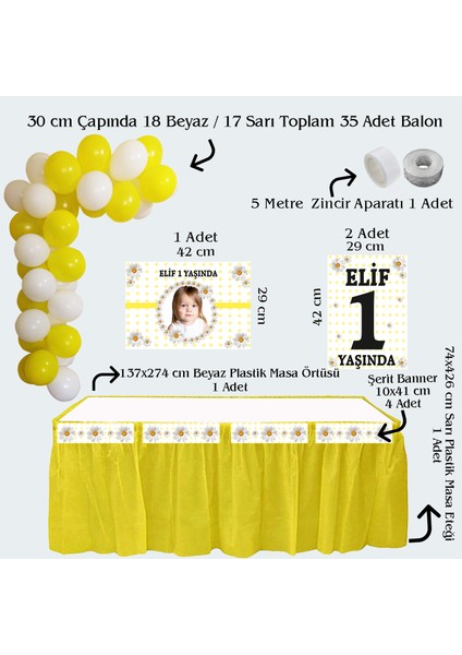 Papatya2 Temalı Kişiye Özel Doğum Günü Seti 10 KIŞILIK-131 Parça Dev Set