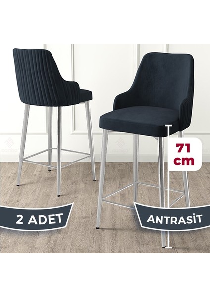 Concept Enox Serisi 2 Adet Mutfak Bar Sandalyesi Babyface Kumaş Krom Kaplama Metal Ayak