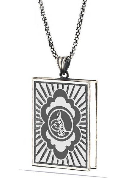 Gümüş Kare Içi Açılabilen Tuğra Muskalık Kolye