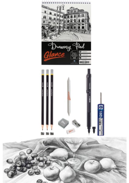 Eskiz Defteri A5 120 gr 50 Yp Adel Blackline Metal Gövdeli Siyah 0.7 mm Versatil Kalem Set
