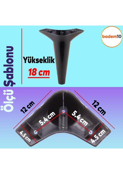 Aspen Lüks Mobilya Kanepe Koltuk Tv Ünitesi Baza Ayağı Ayakları 18 Cm Siyah Ayak (4 Adet)