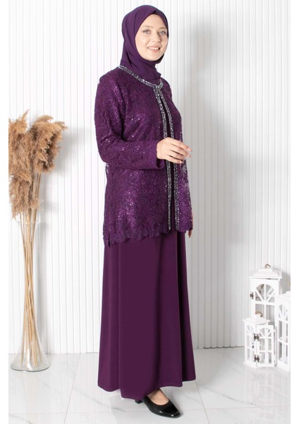 Dantelli Pul Payet Detay Abiye Mürdüm MDA2311 fiyatları