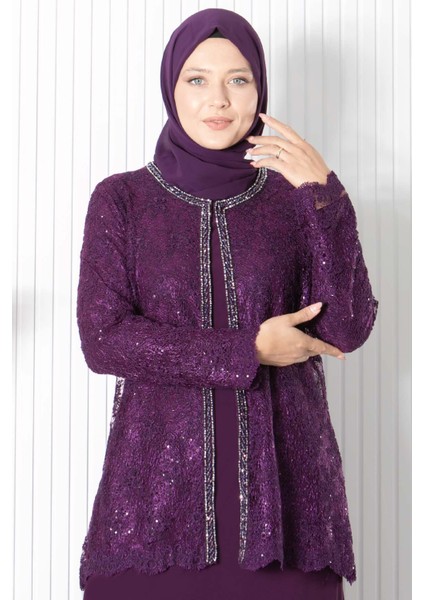 Dantelli Pul Payet Detay Abiye Mürdüm MDA2311 fırsatları