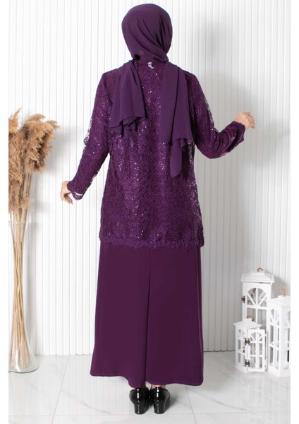 Dantelli Pul Payet Detay Abiye Mürdüm MDA2311 indirimleri