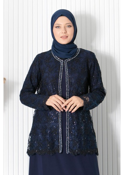 Dantelli Pul Payet Detay Abiye Lacivert MDA2311 fırsatları