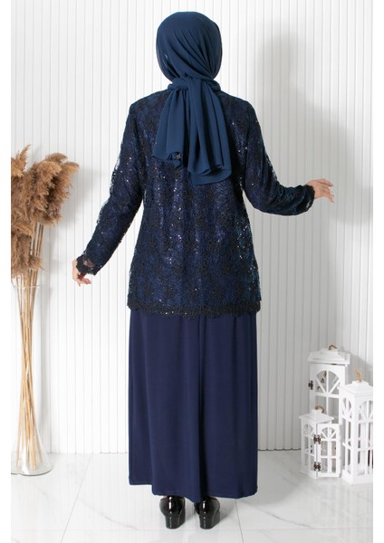 Dantelli Pul Payet Detay Abiye Lacivert MDA2311 indirimleri