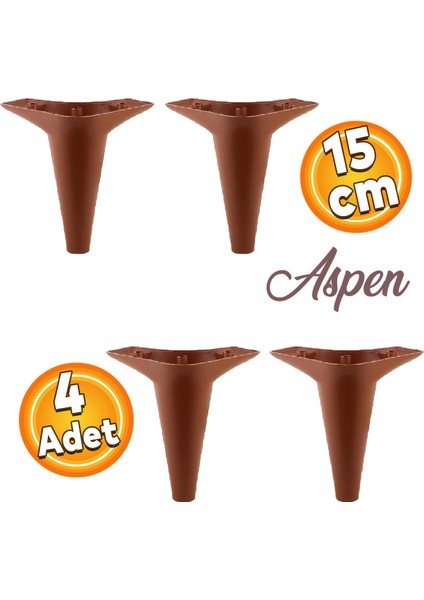 Aspen Lüks Mobilya Kanepe Koltuk Tv Ünitesi Baza Ayağı Ayakları 15 Cm Kahverengi Ayak (4 Adet)