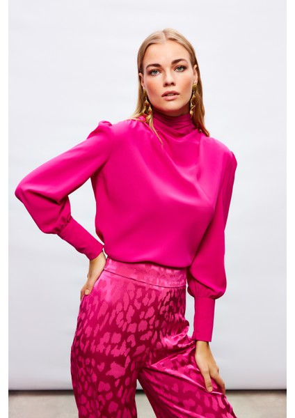 Drape Detaylı Bluz - Fuşya