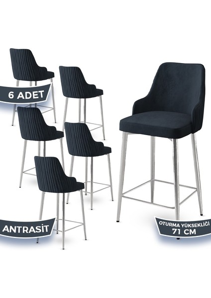 Concept Enox Serisi 6 Adet Mutfak Bar Sandalyesi Babyface Kumaş Krom Kaplama Metal Ayak