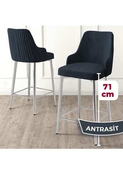 Concept Enox Serisi 6 Adet Mutfak Bar Sandalyesi Babyface Kumaş Krom Kaplama Metal Ayak