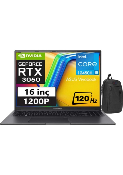 Vivobook 16X 12.nesil Core I5 12450H 16GB 512GB SSD RTX3050 16 Inç 120Hz" Windows 11 Pro Wuxga Taşınabilir Bilgisayar K3605ZC-N1012W26+ÇANTA