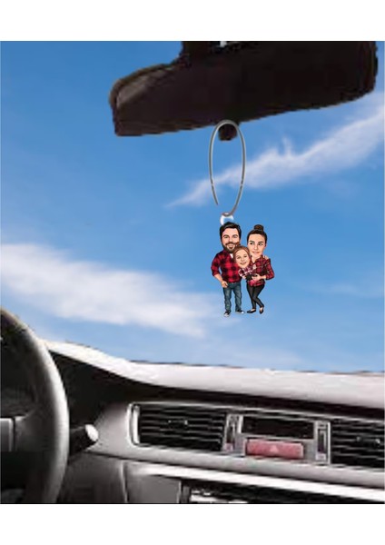 Kişiye Özel Karikatürlü Çift Ahşap Araba Dikiz Ayna Süsü