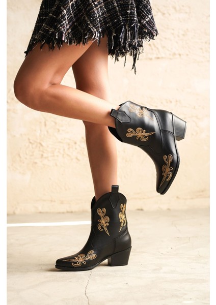 Kadın Sidney Nakışlı Kovboy Bot - Siyah-Deri fiyatları