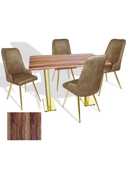 Karanfil Gold Werzalit - Çırağan Gold Masa Takımı (80X140) - (Indiana Wood - Kahve)