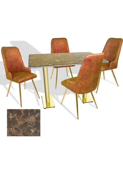 Karanfil Gold Werzalit - Çırağan Gold Masa Takımı (80X140) - (Karacabey Mermer - Kiremit)