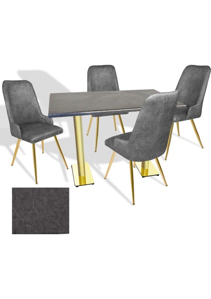 Karanfil Gold Werzalit - Çırağan Gold Masa Takımı (80X140) - (Grey Marble - Füme)