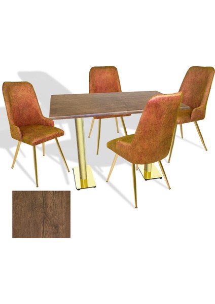 Karanfil Gold Werzalit - Çırağan Gold Masa Takımı (80X120) - (Rustic Dark - Kiremit)