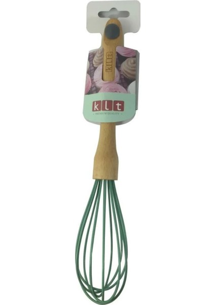 Mutfak Silikon Çırpıcı Yeşil , Ahşap Saplı Premium Kalite Pişirme Aracı