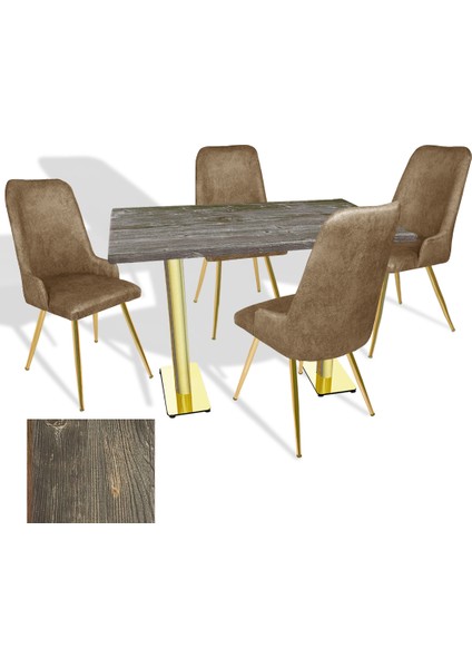 Karanfil Gold Werzalit - Çırağan Gold Masa Takımı (80X120) - (Old Pine - Kahve)