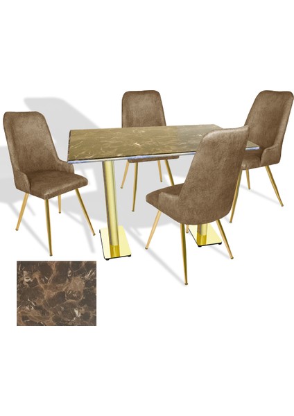 Karanfil Gold Werzalit - Çırağan Gold Masa Takımı (80X140) - (Karacabey Mermer - Kahve)