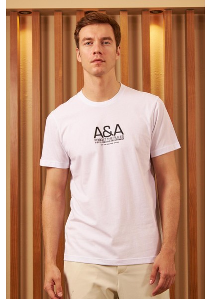 Erkek Comfort Fit Baskılı Pamuklu Tişört Beyaz MARS14 fiyatları