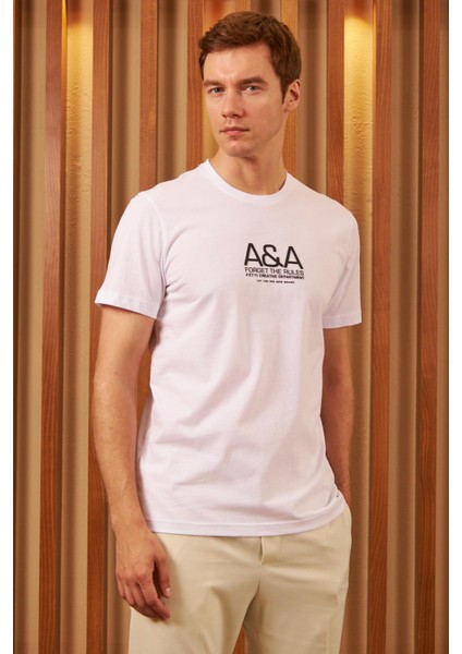 Erkek Comfort Fit Baskılı Pamuklu Tişört Beyaz MARS14 modelleri