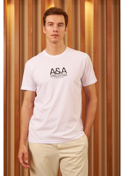 Erkek Comfort Fit Baskılı Pamuklu Tişört Beyaz MARS14 fırsatları