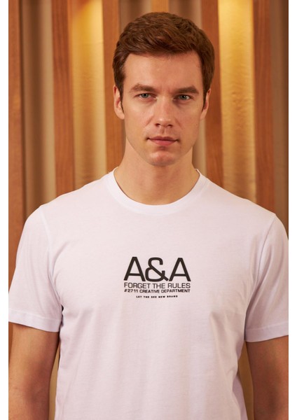 Erkek Comfort Fit Baskılı Pamuklu Tişört Beyaz MARS14 indirimleri