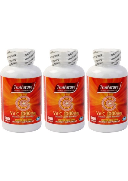 Vitamin C Vitamini 1000 mg Rose Hips 3 x 100 Tablet Kuşburnu Ekstresi