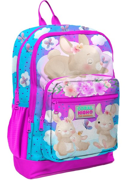 Coral High Kids Mavi Pembe Tavşan Desenli Dört Bölmeli Okul Sırt Çantası 23736