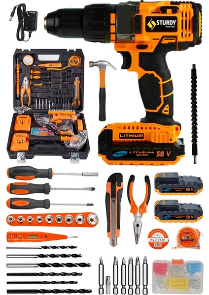 Rx Drive Seri Darbeli 58 V 10 Amp Yeni Nesil Lion Akülü Vidalama Matkap + 100 Pcs Combo Set